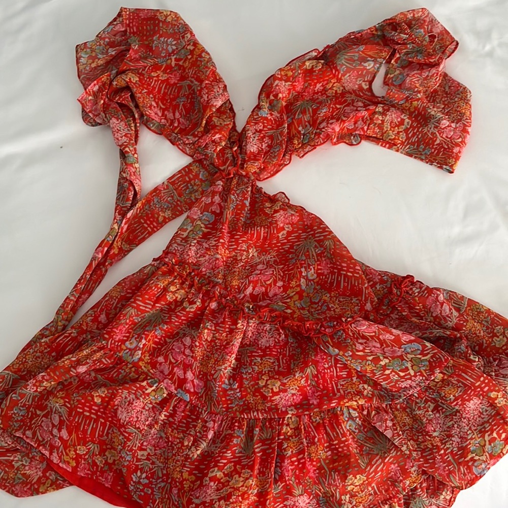 Isabelle’s cabinet red patterned sundress